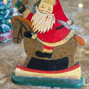 Festive Red and Green Santa Rocking Horse Decor